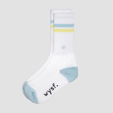 nachhaltige sportsocken damen, nachhaltige sportsocken herren von what you stand for. tennissocke, farbe weiß, blau, pastellgelb. fair hergestellt in portugal. wysf. mode, mit der du zeigst, wer du bist.